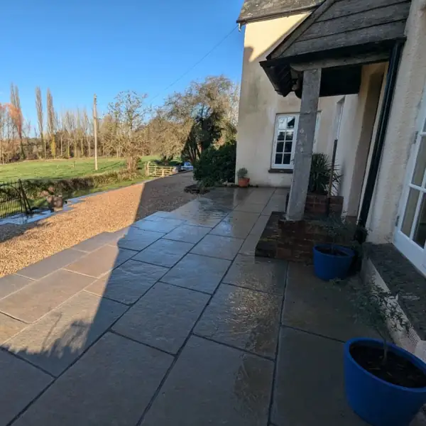Sandstone paving laid at a house entrance