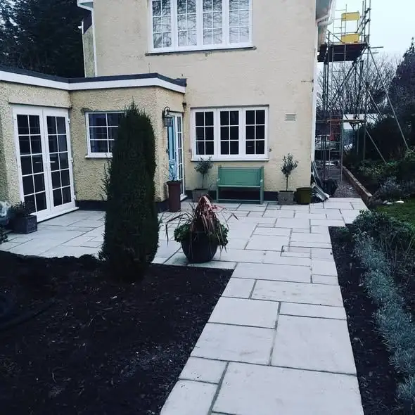 New driveway with block-paved apron and edging